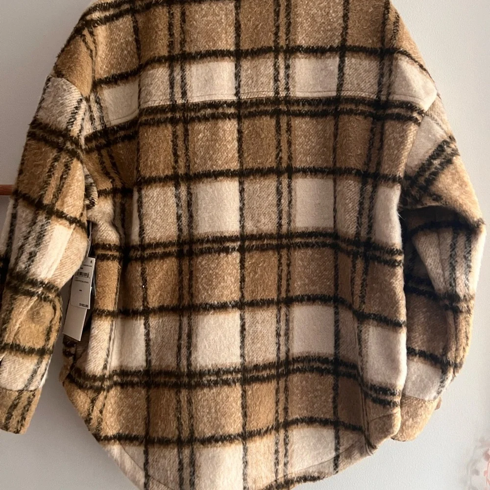 Good American beige/neutral plaid shacket NWT